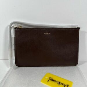 Coach New York Zip Pouch Wristlet Wallet Brass/Maple Natural Grain Leather NWT